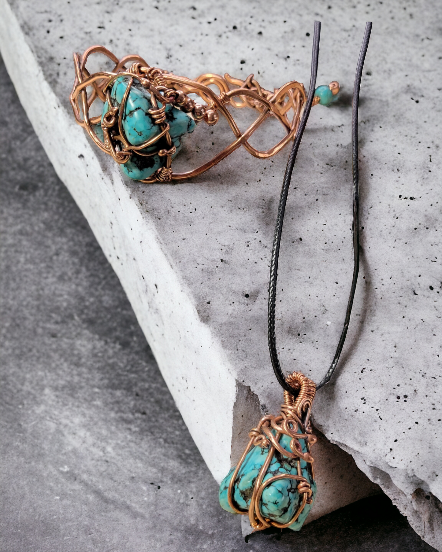 Turquoise Bracelet and necklace wire wrapped