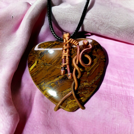 Tiger Iron Heart necklace with wire wrapped
