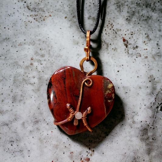 Agate Heart wrapped in copper necklace